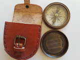 2.3" Brass Brown Antique style Compass with Poem / World Time / Red leather Buckle cover