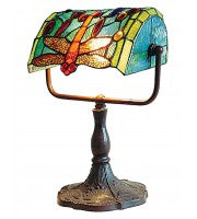 Leadlight dragonfly banker lamp