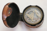 2.5" ELLIOTT BROS LONDON BRASS AND COPPER SUNDIAL COMPASS WITH LEATHER CASE