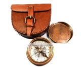 2.3" Brass Brown Antique style Compass with Poem / World Time / Red leather Buckle cover