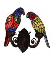 Leadlight multi-color pair parrot wall lamp.