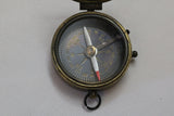 Small brass compass with locking mechanism, Thoreau Poem on lid includes Leather Box.