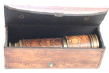 14" Dollond London Etched Brass Telescope Spyglass With Carved leather Box