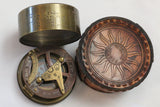 2.5" ELLIOTT BROS LONDON BRASS AND COPPER SUNDIAL COMPASS WITH LEATHER CASE