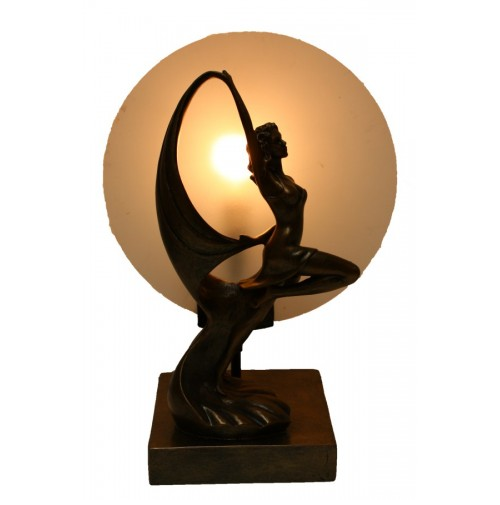 Dancing deco lady panel table lamp with frosted glass panel
