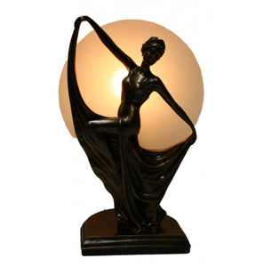 Frosted round glass panel art decor table lamp, ancient dancing lady.
