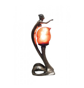 art nouveau lady table lamp with resin orange shade.