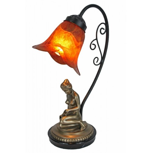 reading girl figure lamp with amber pressing glass shade