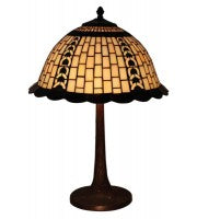16" cream geometric with copper filigree pattern table lamp.