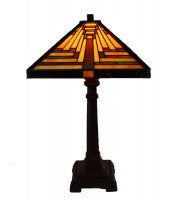12" square multi-colour geometric mission style table lamp.