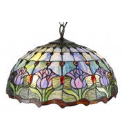 20" pink tulip with blue background pendant lamp, 3 x lights.