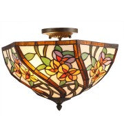 16" leadlight  multi-colour hexahedral floral semi-flush to ceiling lamp.