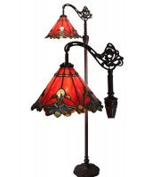 13" Down bridge floor lamp. red panel style shade with butterfly knots