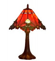 13" table lamp. Red panel style shade with butterfly knots.