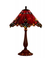 18" table lamp, red panel style shade with butterfly knots.