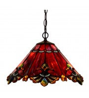 19" pendant lamp. Red panel style shade with butterfly knots,