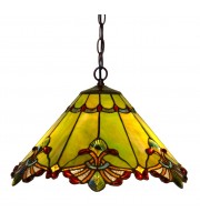 19" pendant lamp. Green panel style shade with butterfly knots.