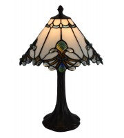 13" table lamp. white panel style shade with butterfly knots.
