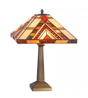14" Leadlight square geometric with red jewels table lamp.