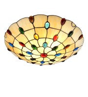 16" multi-colour jewels with cream background flush to ceiling lamp.