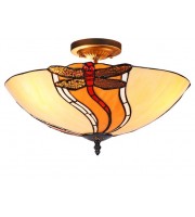 16" Leadlight bent glass cream dragonfly semi-flush to ceiling lamp.