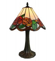 12" Leadlight roses with cream background touch table lamp.