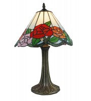 12" Leadlight roses with light blue background touch lamp