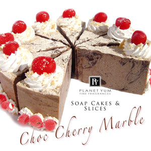 a slice - Choc Cherry Marble Goat’s Milk Soap Cake (slice only, full cake on request)